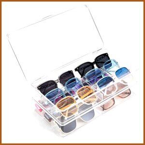 Acrylic Sunglasses Organizer with Lid, Stackable Glasses Storage - 2 Pack